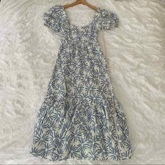 New $398 Ralph Lauren 100% Linen Long Floral Maxi Dress White Blue Size 2 - Picture 11 of 12